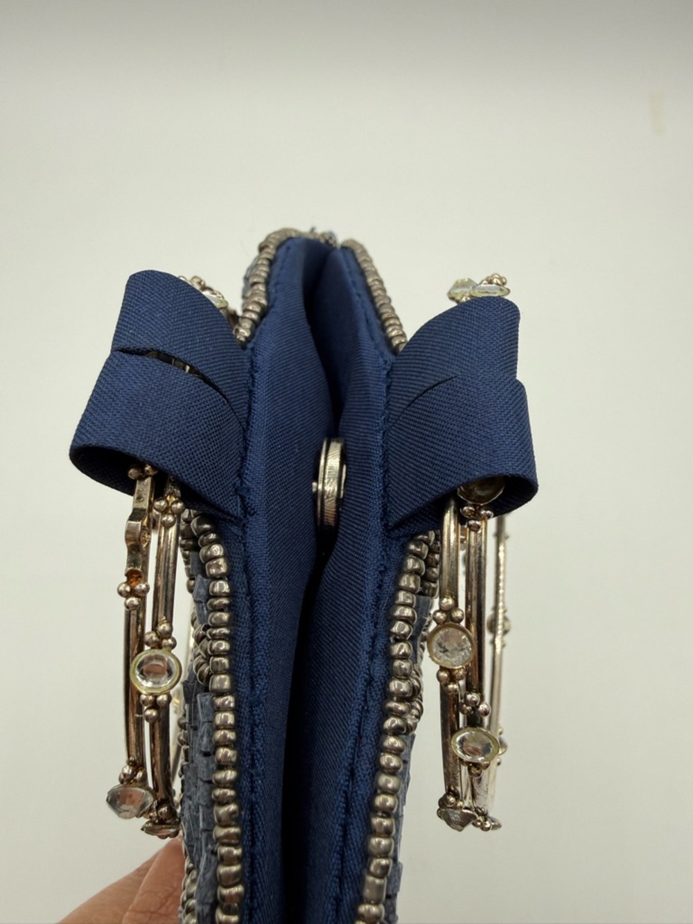 David Jeffrey Blue Beaded Wristlet Mobile - Clutch Evening Bag Ring Handle - Picture 11 of 15